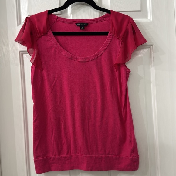 Banana Republic pink flutter sleeve shirt size medium - Picture 1 of 6